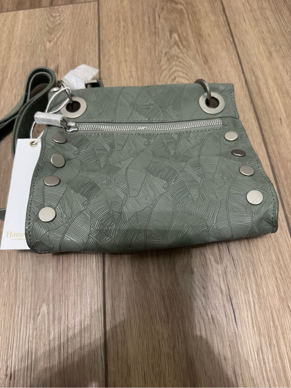 Hammitt Sage Green Embossed Crossbody with Silver Studs